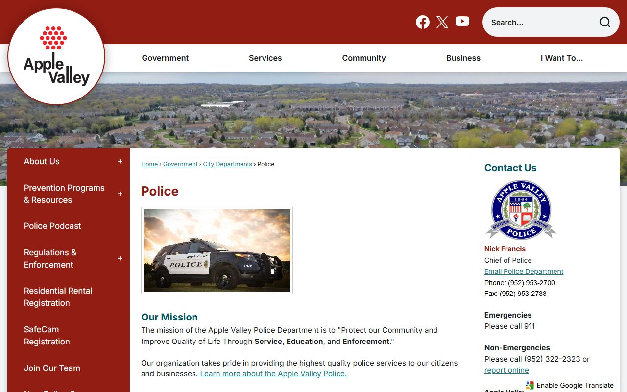 Apple Valley Police Department resources - criminal records search