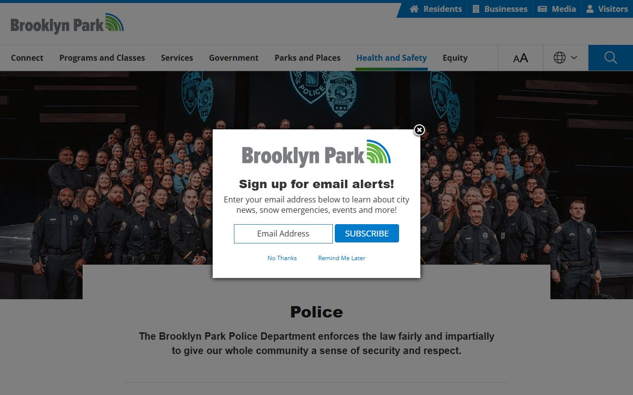 Brooklyn Park Police Department main page