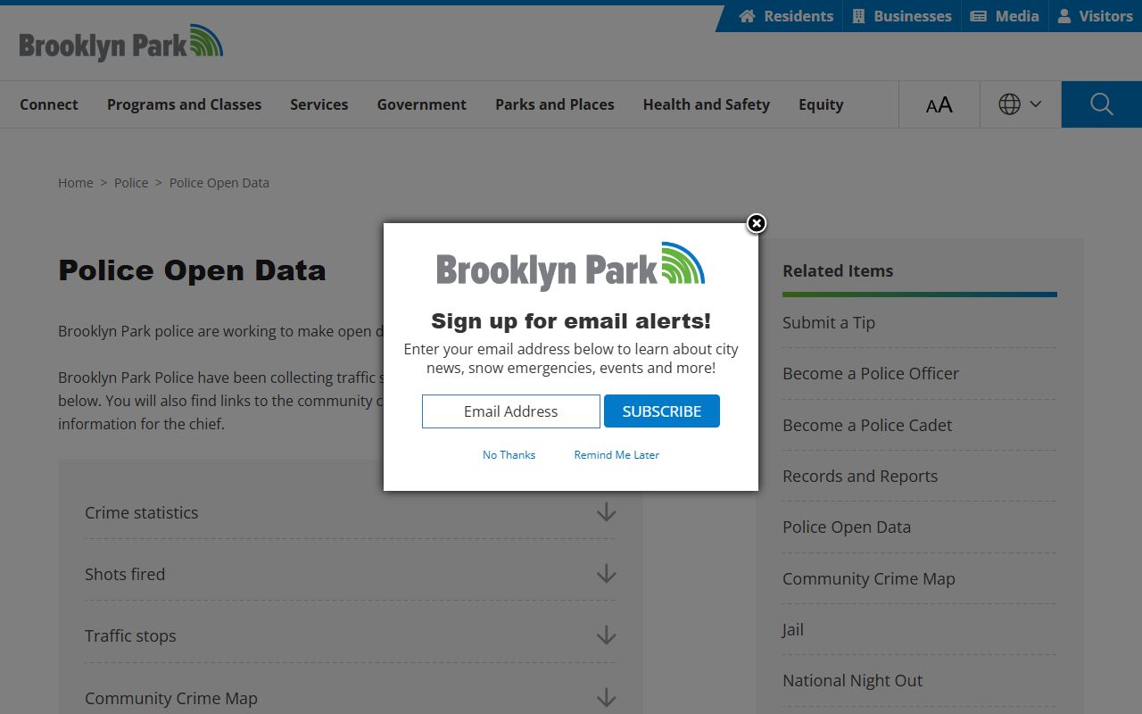 Brooklyn Park Police Department open data dashboards