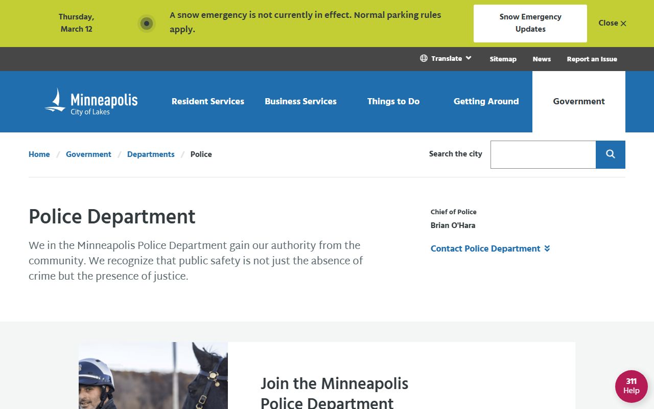 Minneapolis Police Department main page