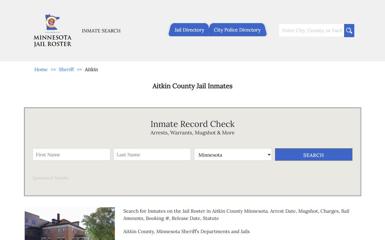 Aitkin County jail roster - criminal records search