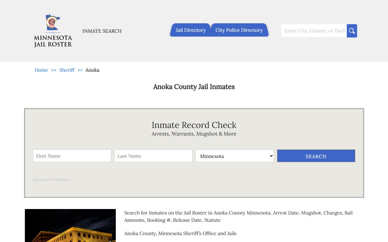 Anoka County jail roster - arrest and criminal records