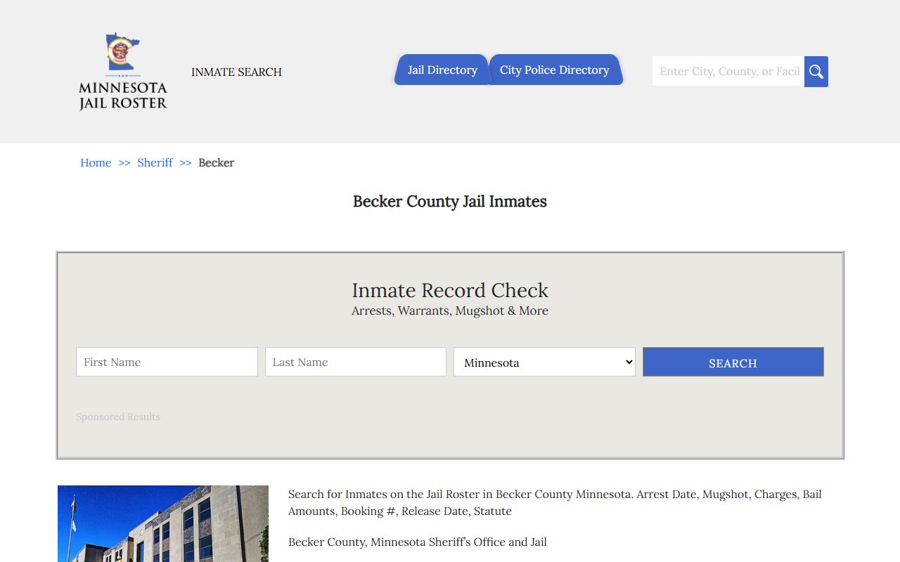 Becker County criminal records jail roster