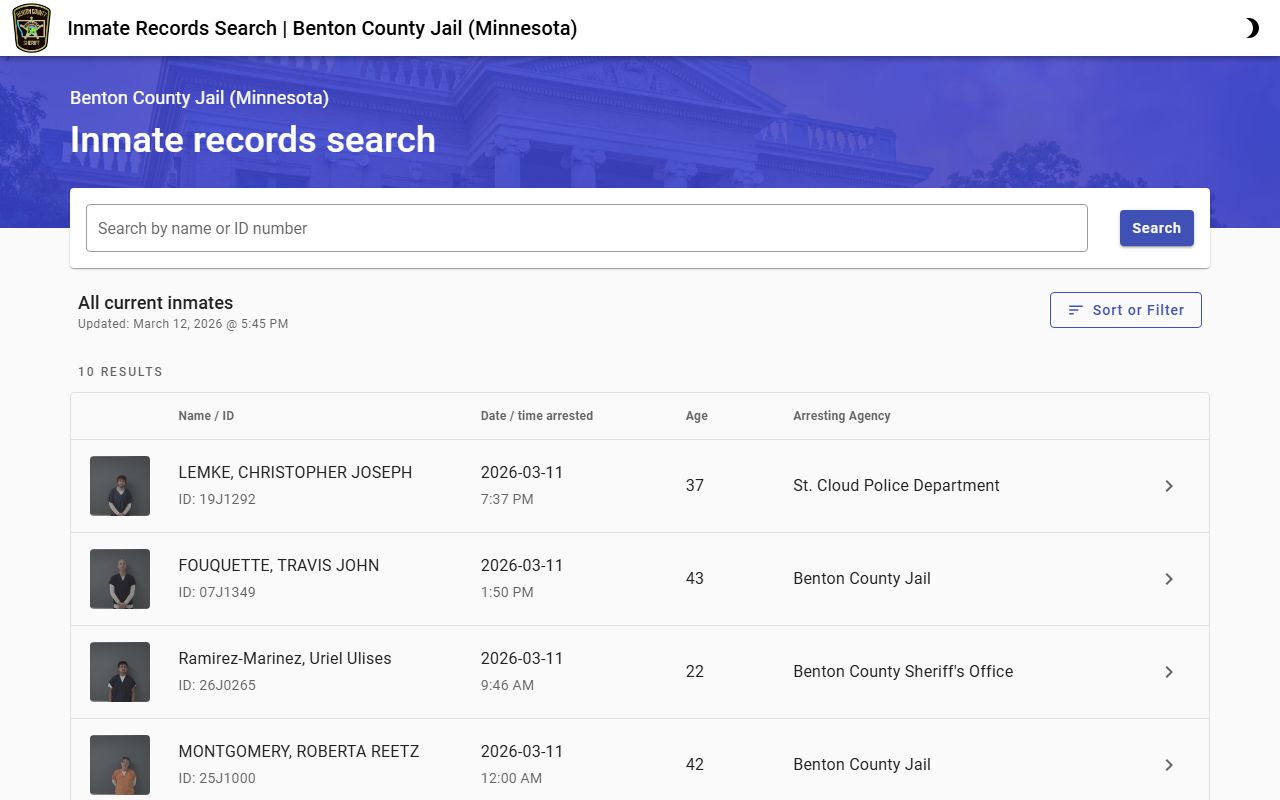 Benton County current inmate list criminal records