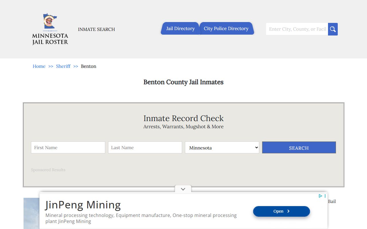Benton County jail roster third-party criminal records