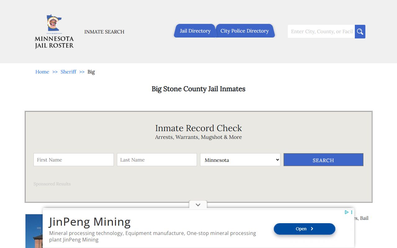 Big Stone County jail roster criminal records search