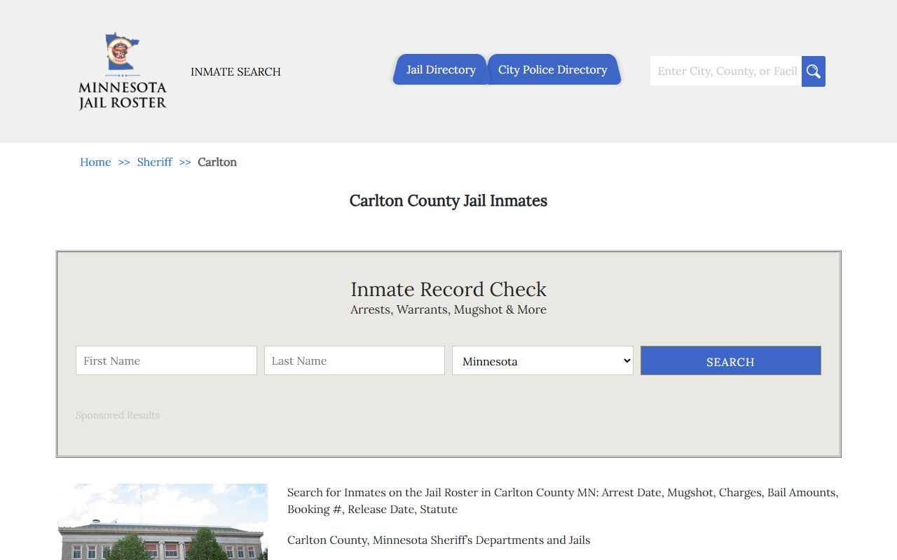 Carlton County jail roster criminal records search