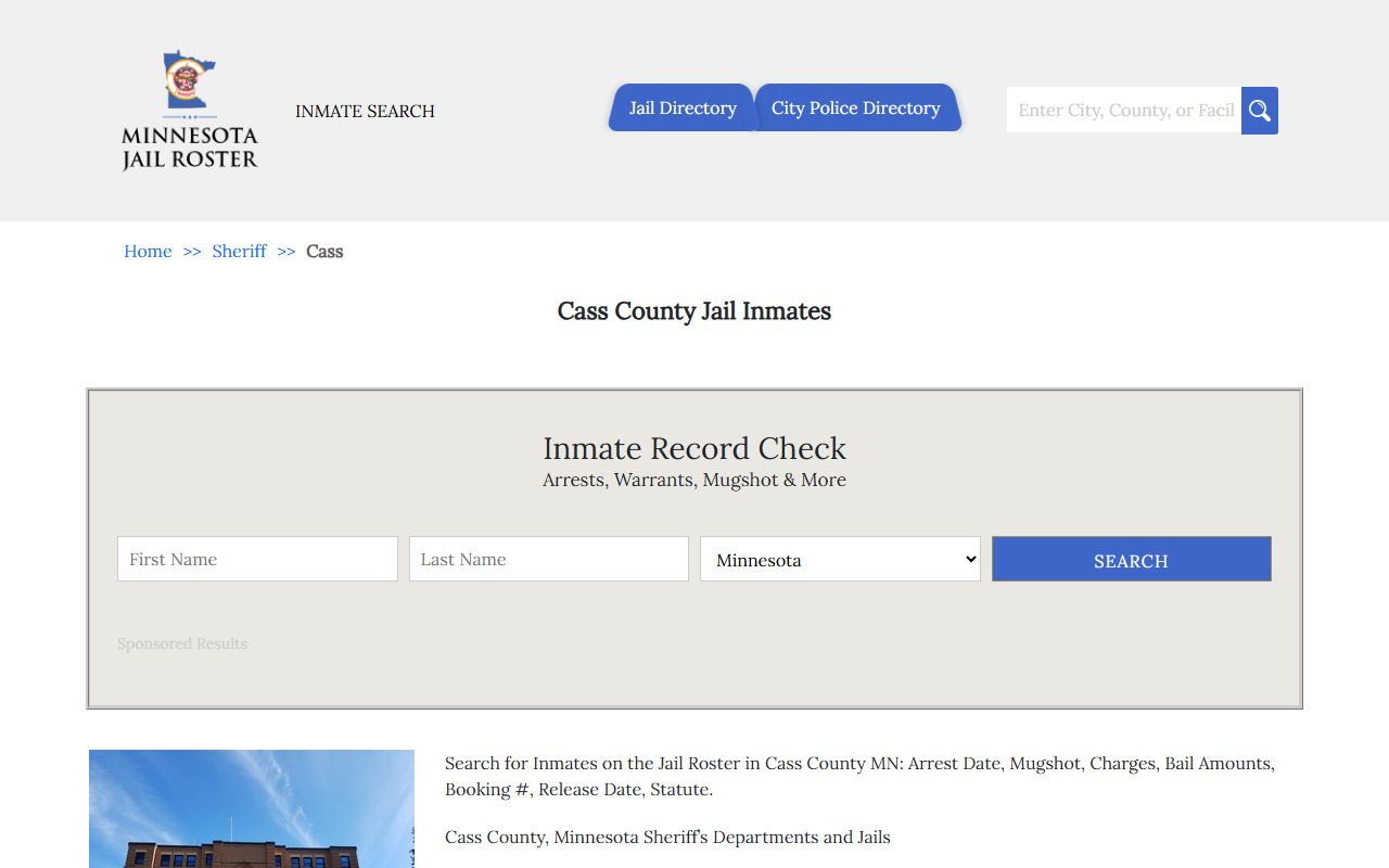 Cass County Sheriff jail roster criminal records booking data