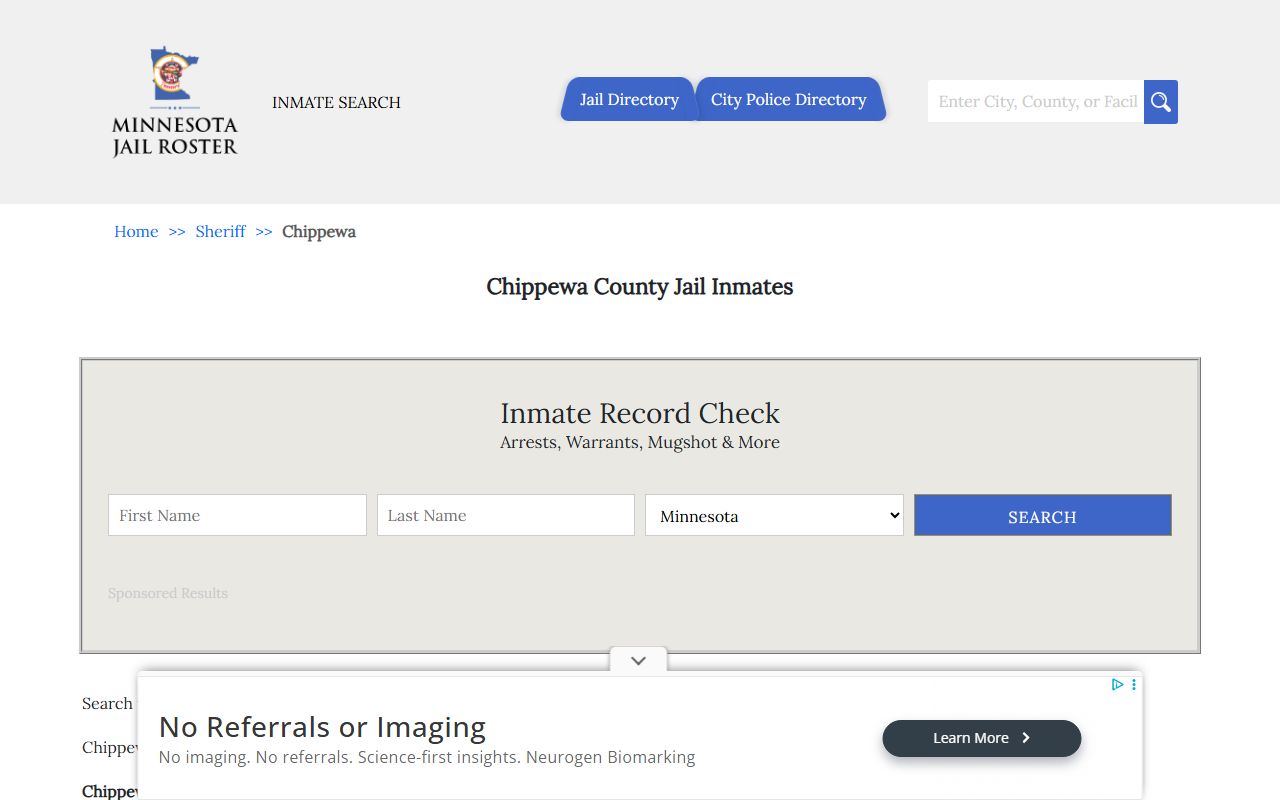 Chippewa County jail roster criminal records