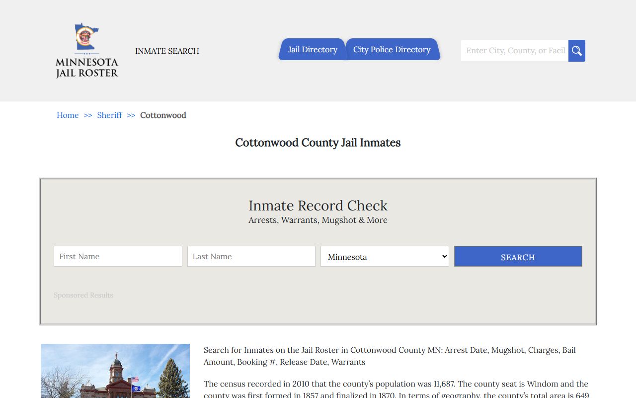Cottonwood County jail roster booking records inmate criminal data