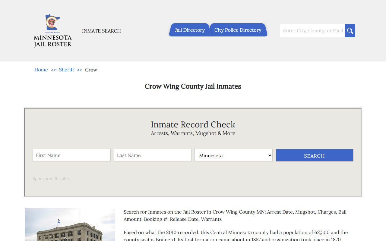Crow Wing County jail roster inmate bookings criminal records database
