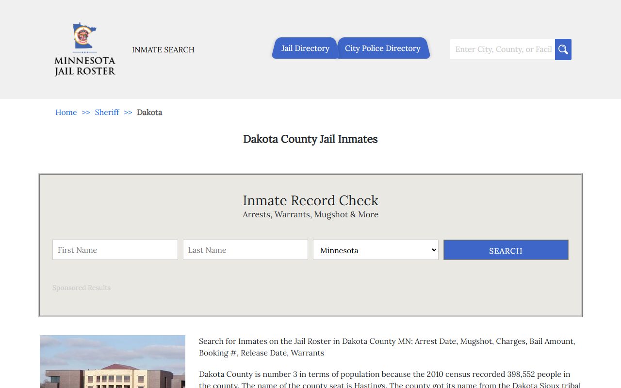 Dakota County jail roster booking records inmate criminal data Hastings