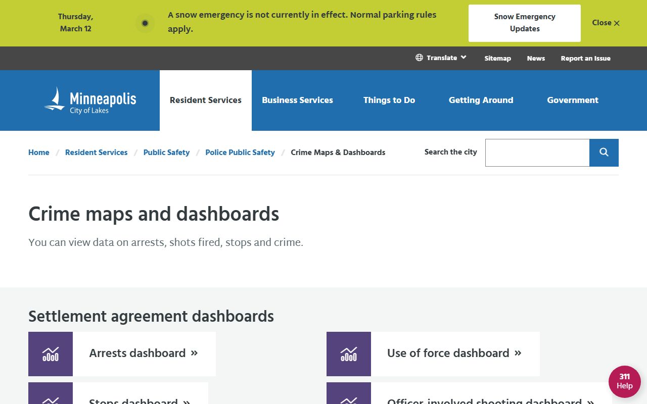 Minneapolis crime maps and dashboards page