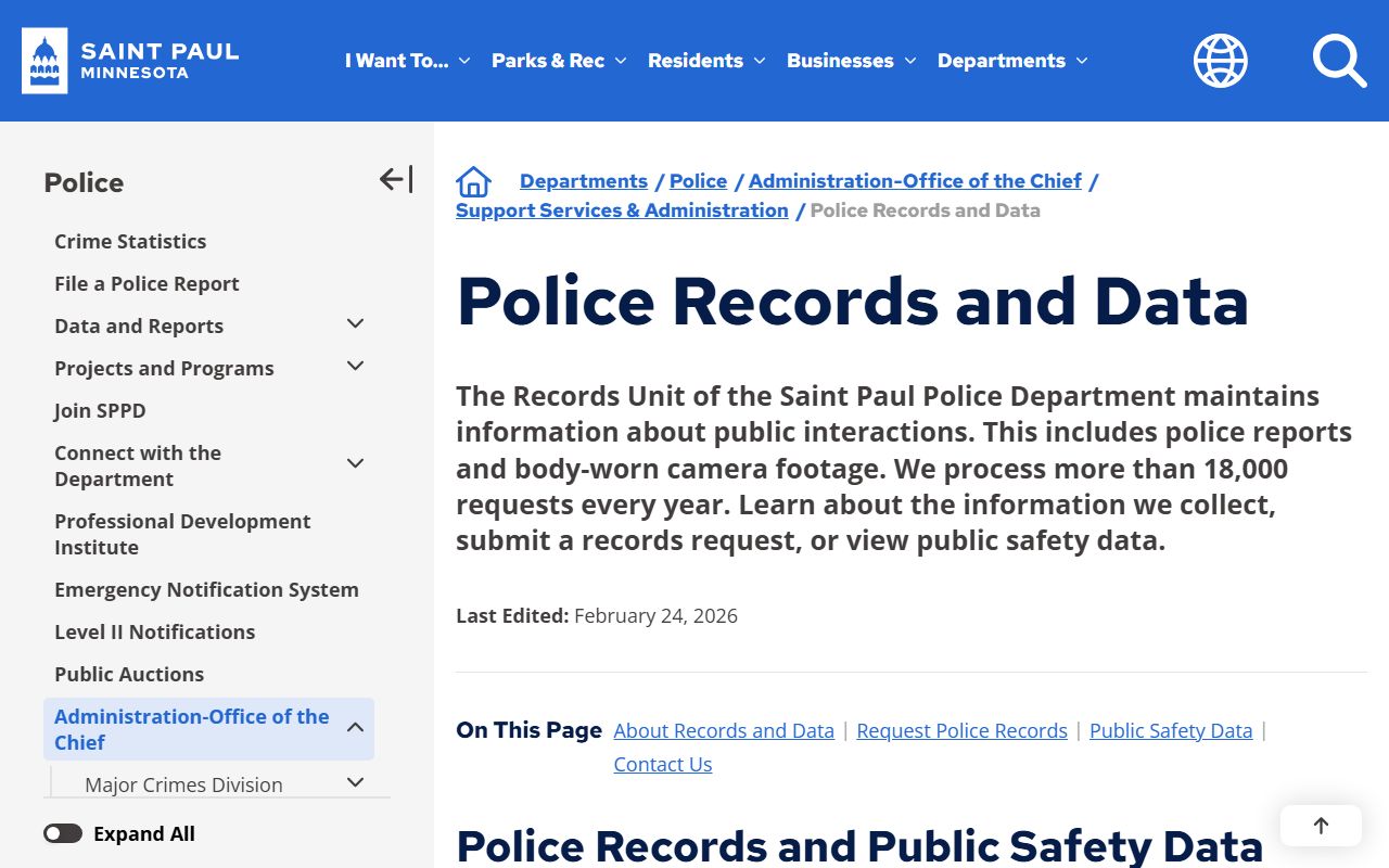 St. Paul Police Department records unit page