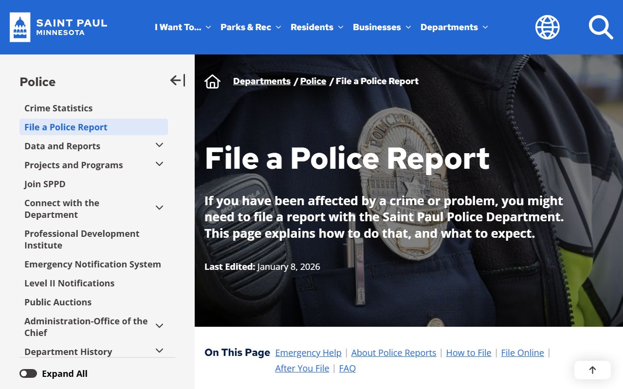 St. Paul online police report filing page