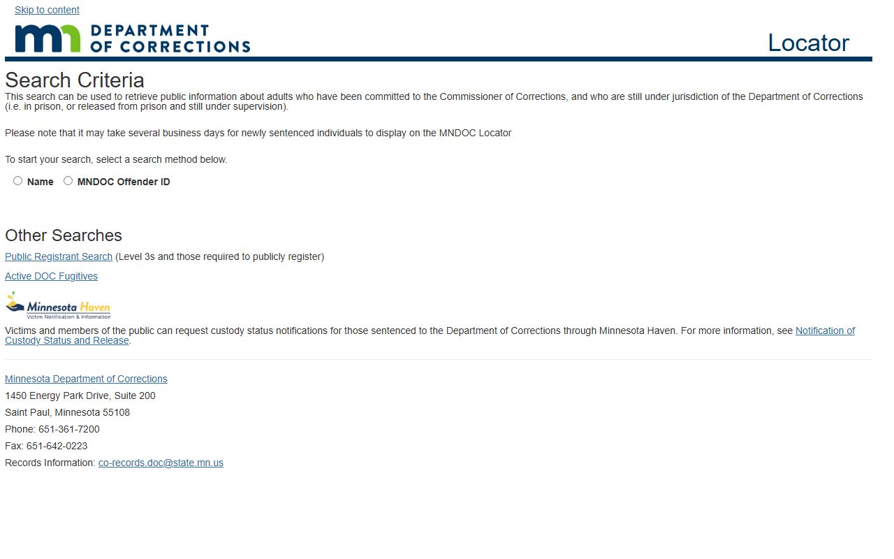 Minnesota Department of Corrections public viewer showing offender status relevant to Fillmore County
