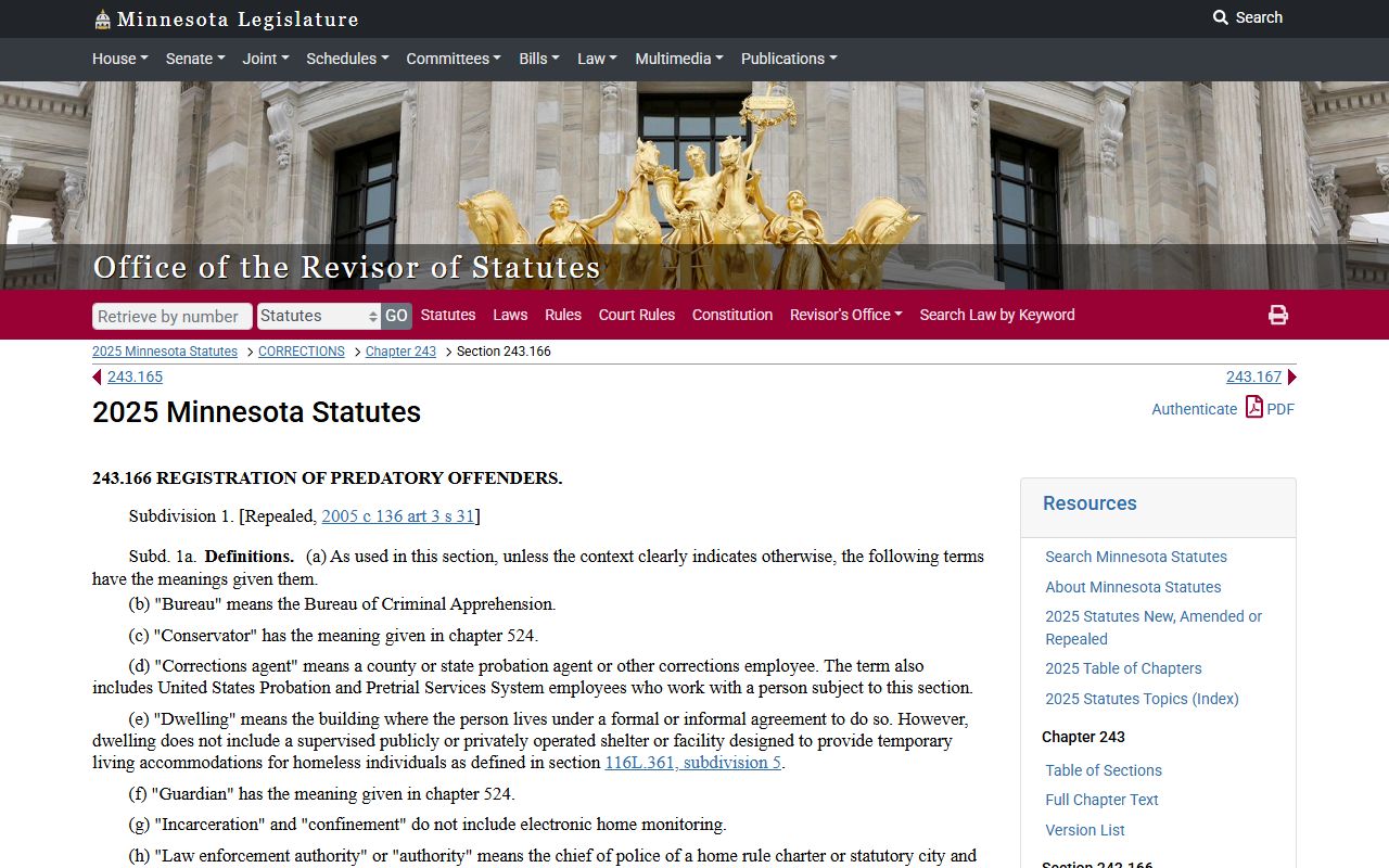 Minnesota predatory offender registration statute for Pennington County